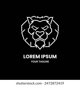 lion logo in the form of line art, minimalist logo, black and white logo