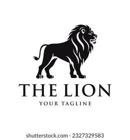 Lion logo full body facing right, simple, black and white, vintage design template vector illustration