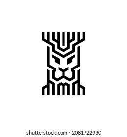 Lion logo with geometric line fortress shape, vector illustration EPS 10