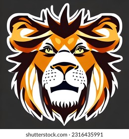lion logo gold color, big lion dashing open mouth sharp fangs, big ears, long thick hair lion dignified, brave.