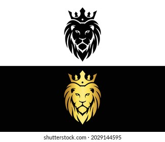 Lion Logo Graphic Design Gold And Black Color Vector Template.