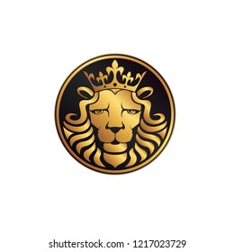 Lion logo. Lion head with crown - vector illustration, emblem design. Universal company symbol. Heraldic premium logo icon sign.