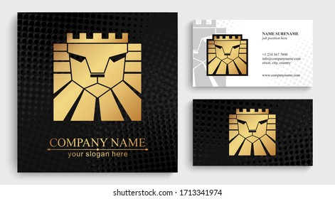 Lion logo. Lion head with crown - vector illustration, logo design. Universal corporate symbol. Premium heraldic badge