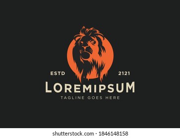 Lion Logo. Lion Head Vector in Monochrome Style.