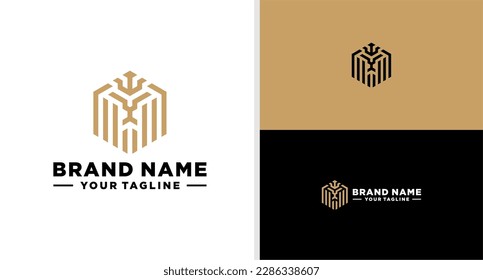 LION LOGO HEXAGONAL MASCULINA ELEGANTE GLAMOR LUJO ORO EDITABLE