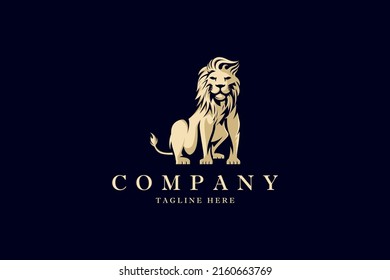 lion logo with illustration of a lion sitting