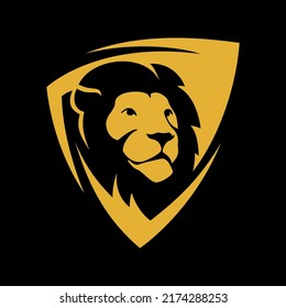 lion logo inside shield with gold color.