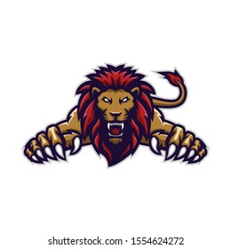 lion logo jumping with sharp claws vector illustration