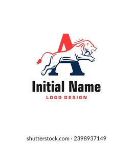 Lion Logo of Letter A business name, tiger brave icon clipart vector.