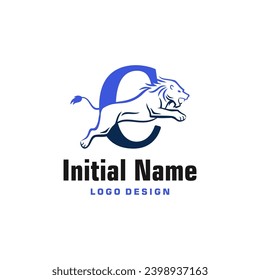 Lion Logo of Letter C business name, tiger brave icon clipart vector.