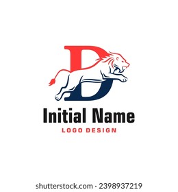 Lion Logo of Letter D business name, tiger brave icon clipart vector.