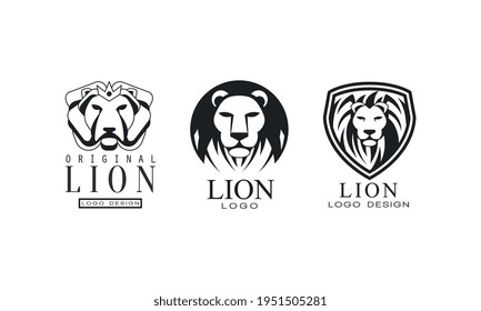Logotipo de león o diseño de logotipo como marca gráfica y conjunto de vectores Emblem
