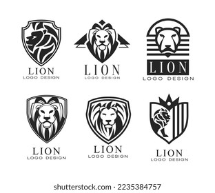 Lion Logo or Logotype Design as Graphic Mark and Emblem Vector Set
