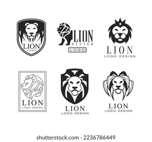 Lion Logo or Logotype Design as Graphic Mark and Emblem Vector Set
