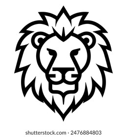 Lion logo or modern line icon. Vector line art and icon design with bold outline. Black and white Pixel Perfect minimalistic symbol isolate white background. Creative logotype