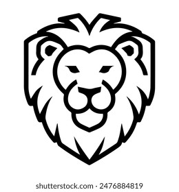 Lion logo or modern line icon. Vector line art and icon design with bold outline. Black and white Pixel Perfect minimalistic symbol isolate white background. Creative logotype