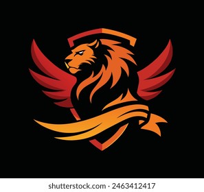 Lion logo on a dark 