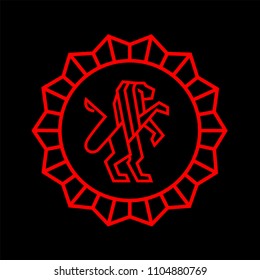 lion logo with red lines on black background