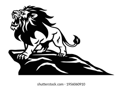 Lion Logo Roaring on the Mountain Hill Vector Illustration