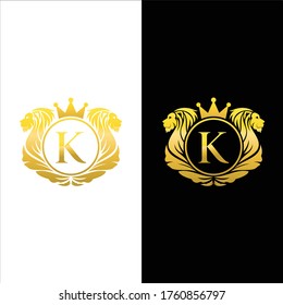 Lion logo, round concept design luxury vector template 