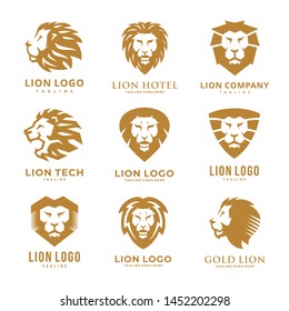 Lion Logo Set. Lion Head Vector. Lion Design Template. Lion Head Illusstration.