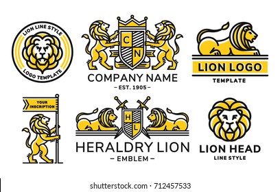Lion logo set modern line style    vector emblem   illustration  design white background