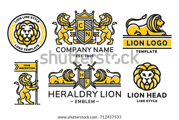 Lion logo set modern line style -\
vector emblem,  illustration, design on white\
background