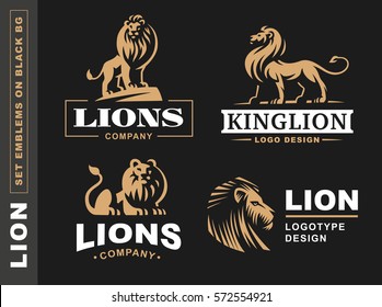 Lion logo set - vector illustration, emblem design on black background