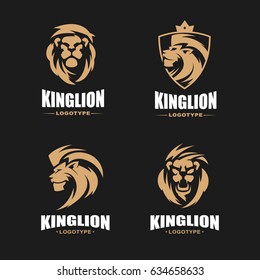 Conjunto de logotipos de leones - ilustración vectorial, diseño de emblemas sobre fondo negro