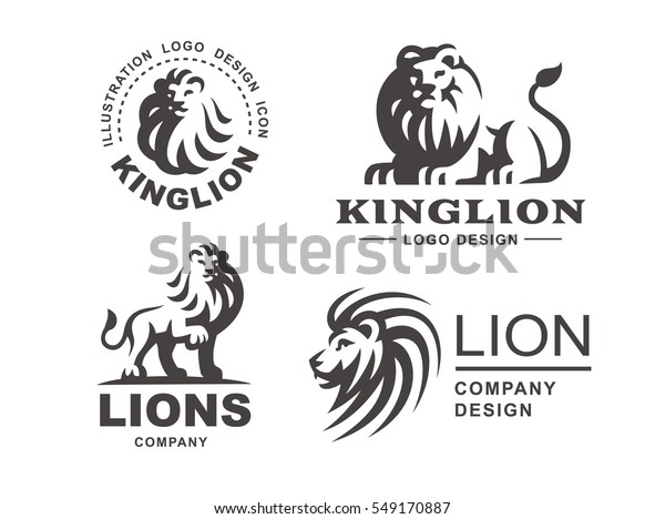 白い背景にライオンのロゴセット ベクターイラスト エンブレムデザイン のベクター画像素材 ロイヤリティフリー