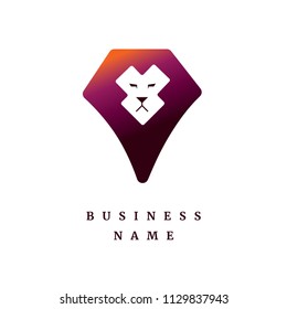 Lion logo in the shape of a location pin