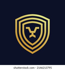 logotipo de león con concepto de escudo