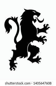 Lion logo silhouette.Heraldic rampant lion black silhouette. Tiger silhouette. Coat of arms. Heraldry logo design element