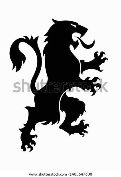 Lion logo silhouette.Heraldic rampant lion black
silhouette. Tiger silhouette. Coat of arms. Heraldry logo design
element