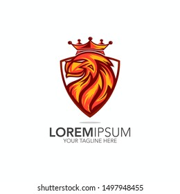 Lion logo template. colorful head lion with crown icon