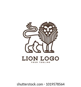 Lion logo template design in linear style on a white background. Vector illustration.