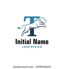 Lion Logo template of Letter T business name, crest tiger icon vector.