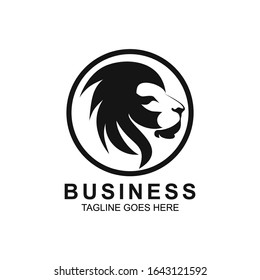 Lion logo vector with circle design, white isolated
