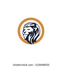icono del vector del logotipo del león, la cabeza del león en círculo, perfecto para el icono o también el logotipo.
