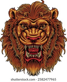 Lion logo vector illustration a beast roaring an angry mood