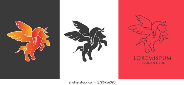 Löwenlogo - Vektorgrafik, Emblem-Design auf weißem Hintergrund.Löwe mit Flügel Logo-Design-Vorlage. Linearer Premium-Vektorlogotyp 2
