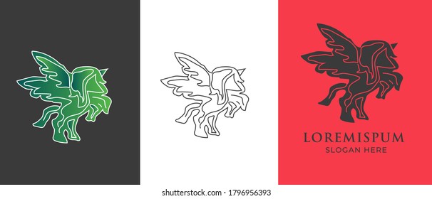 Logotipo de león - ilustración vectorial, diseño de emblema sobre fondo blanco.León con plantilla de diseño de logotipo de alas. Logotipo de vector premium lineal