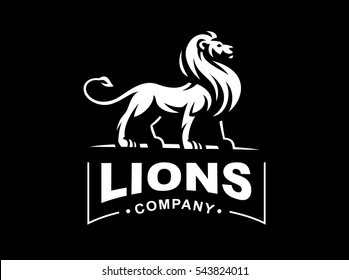 Lion logo - vector illustration, emblem design on black background