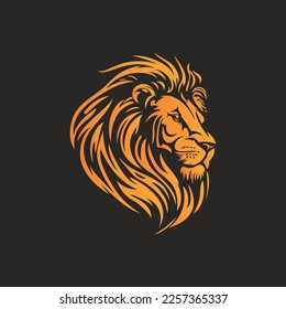 Vector de logotipo de león con pelos largos y curvados con una silueta de fondo negro