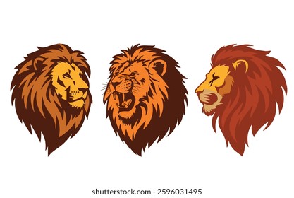 Lion logo vector with long and curly hairs with a silhouette with white background