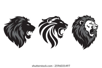 Lion logo vector with long and curly hairs with a silhouette with white background