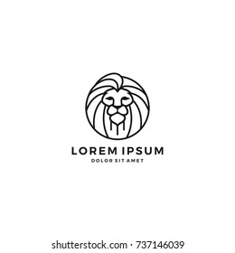 lion logo vector round emblem line art outline crest icon template