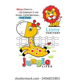 lion looking for giraffe, vector illustration