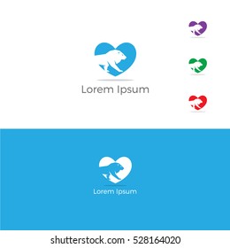Lion love logo, lion in heart vector