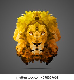 Lion low poly portrait. Gold gradient. Side light source. Abstract polygonal illustration.